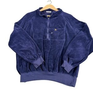 Vintage Christian Dior Velour 1/4 Zip Pullover Navy Men L Logo Pocket Sweatshirt